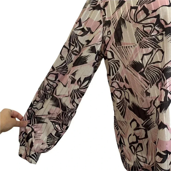 Graff Californiawear Iridescent Shiny Long Sleeve Floral Button Up Vintage Pink - Picture 4 of 10